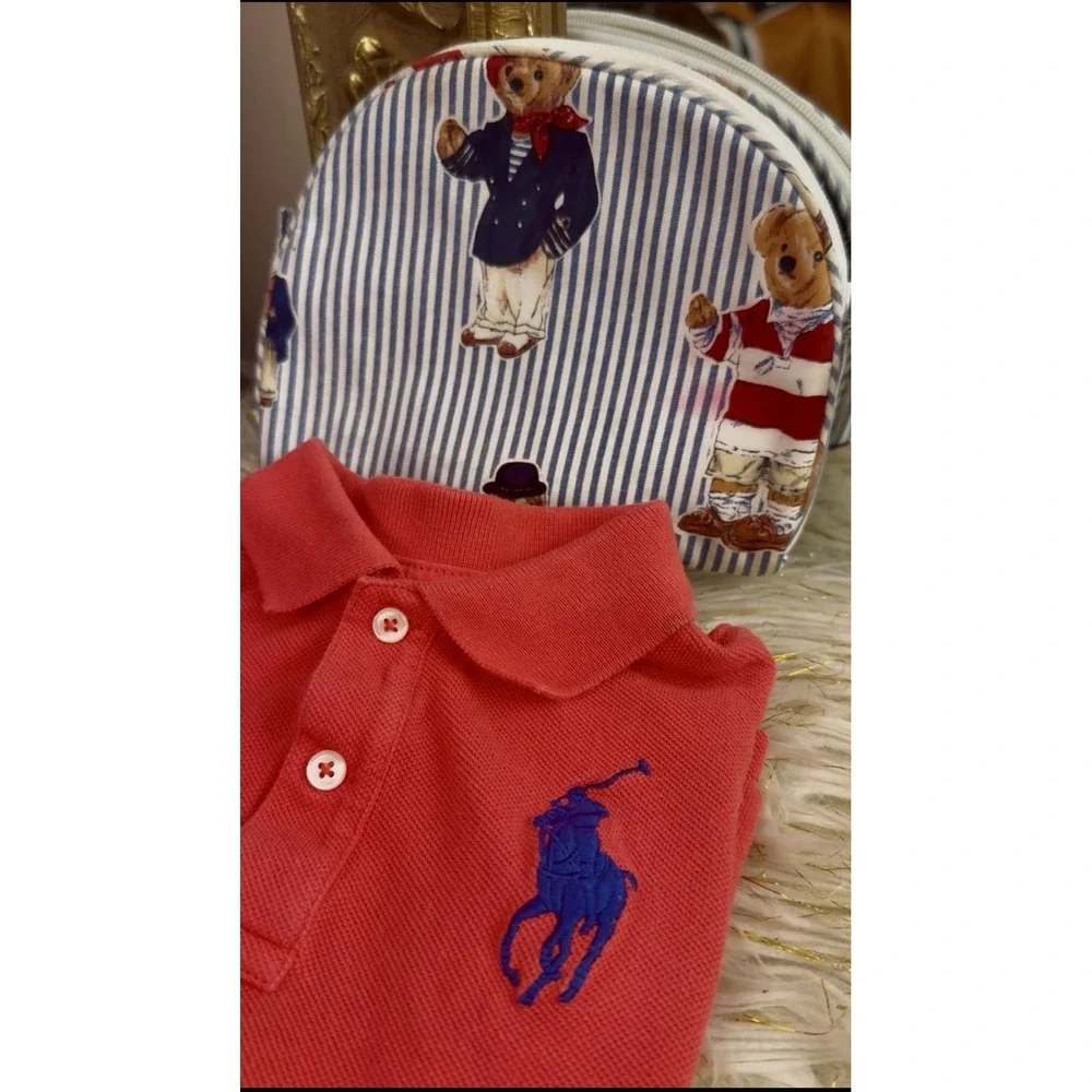 Ralph Lauren Baby Boys 9M Polo Shirt  Red/orange  Blue Big Pony Used